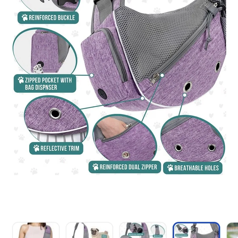 Purple Pet Sling with Adjustable Strap